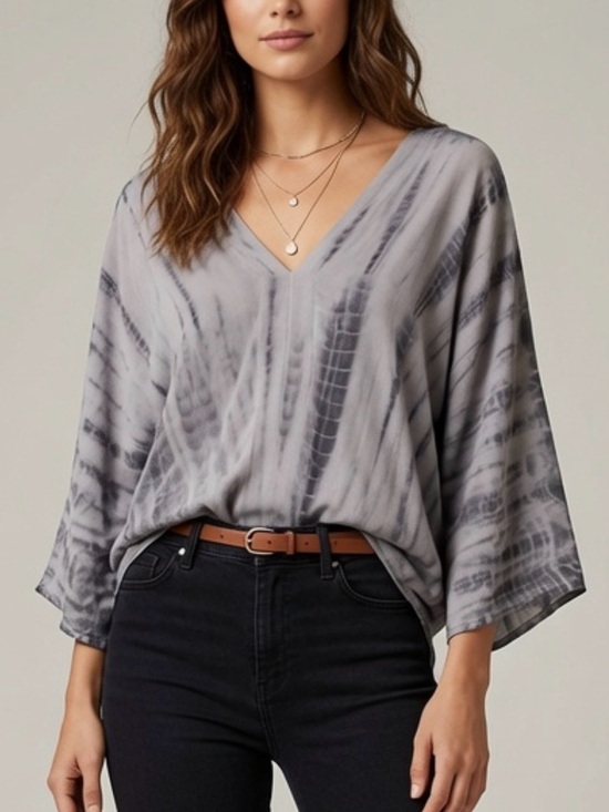 Buffalo David Bitton Tops - Buffalo David Bitton Silk 100% Blouse V Neck Tie Dye Whimsigoth Sheer S Top Boho
